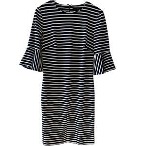 Banana Republic Black White Striped Bell Sleeve Dress Women's Size 4 Knit Sheath